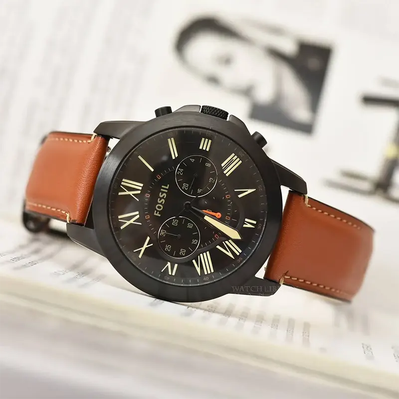 Fossil Grant Chronograph Black Dial Leather Men's Watch- FS5241